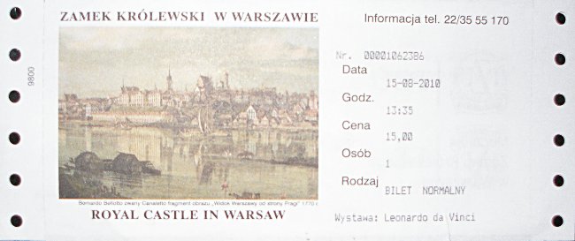 bilet zamek królewski w warszawie wystawa Leonardo da Vinci