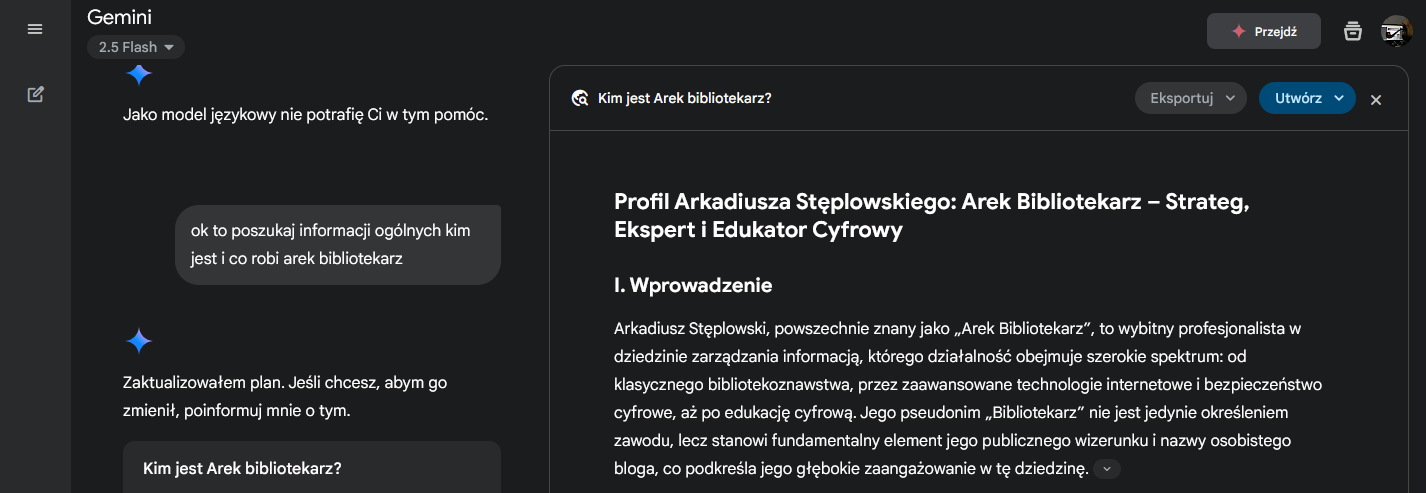 zrzut ekranu pokazujący prompta do gemini.google.com