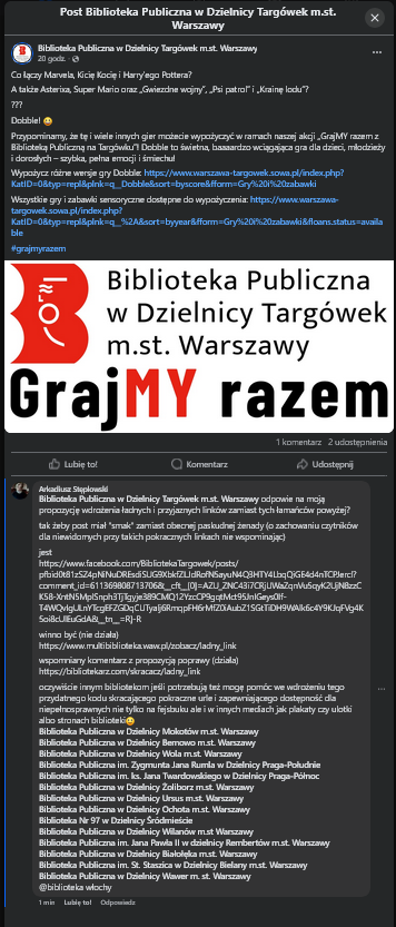 Zrzut posta na fejsbuku