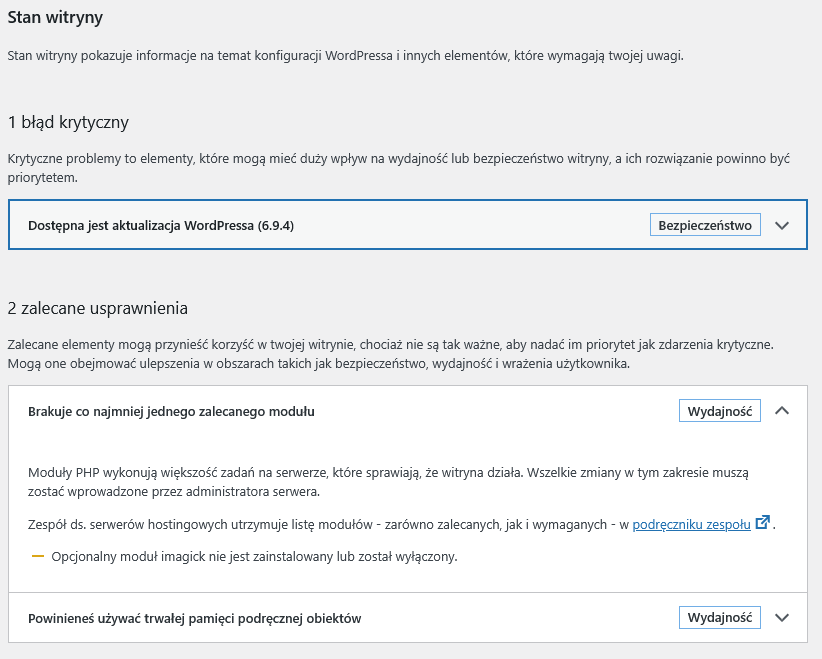 wyniki stanu witryny