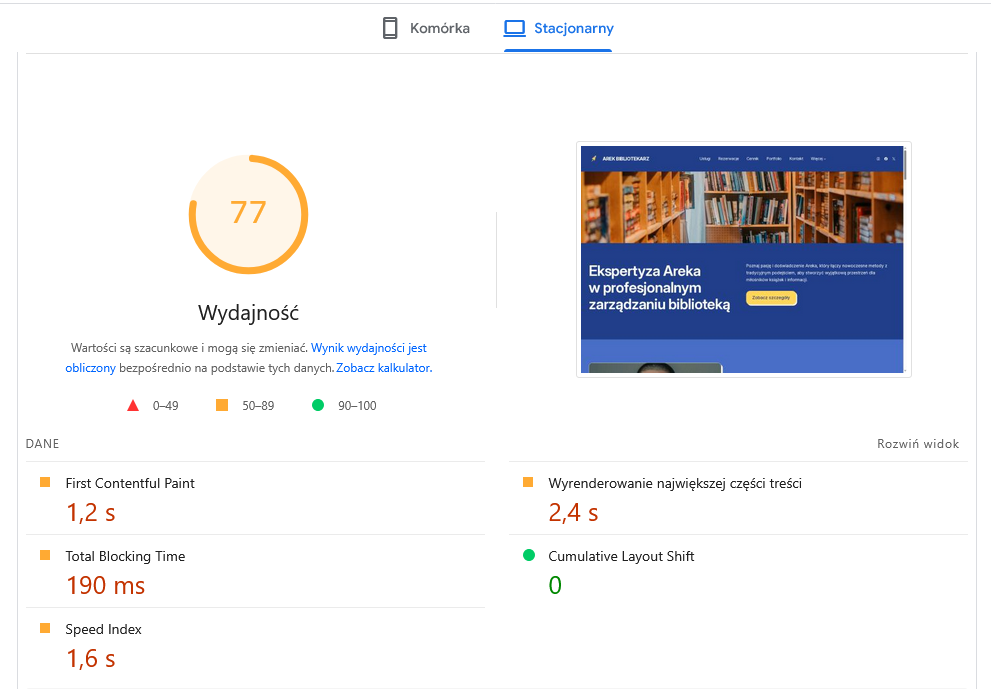 wyniki z google light speed stacjonarny